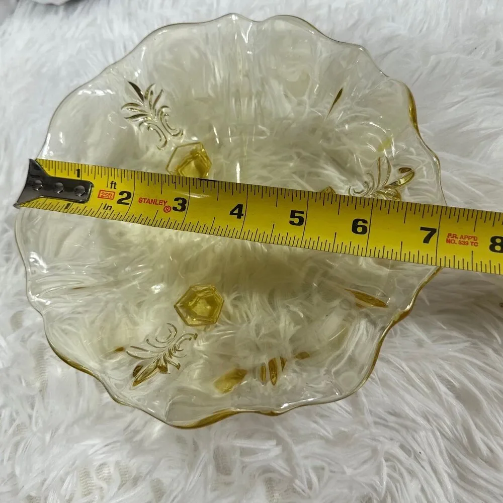 Vintage Fostoria Glass Topaz Yellow BAROQUE Footed Bowl 7